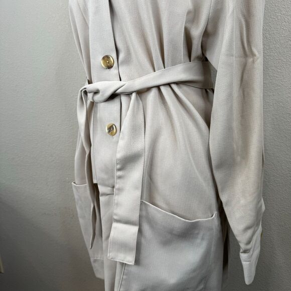 Ego Women's Button‎ Front Trench Coat Tie Waist Long Sleeve Gray - Picture 2 of 15